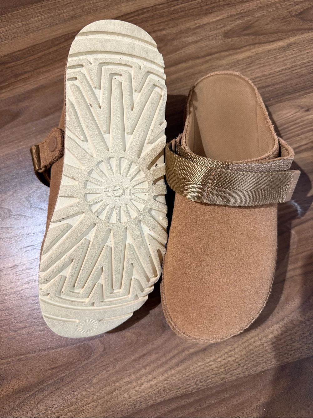 UGG Kids Chestnut Suede Slip-On Clogs with Strap - Picture 5 of 5